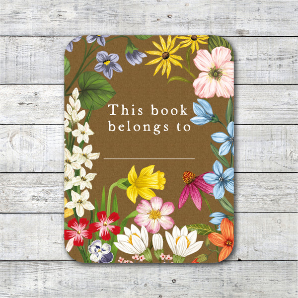 2 Kraft Floral Book Plate Stickers