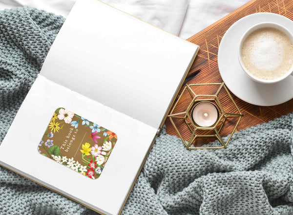 2 Kraft Floral Book Plate Stickers