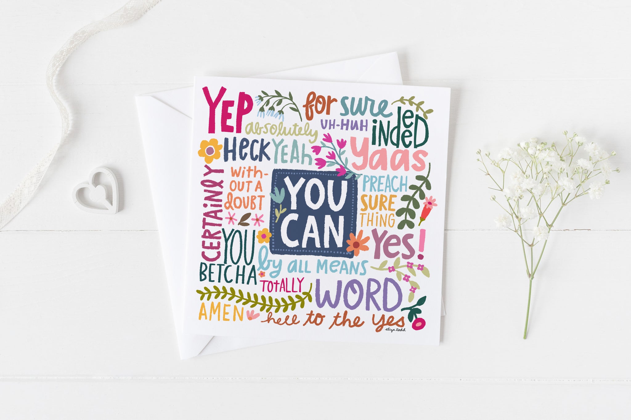 5x5 greeting cards by Eliza Todd featuring a variety of affirmations